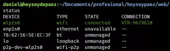 captura redes disponibles linux terminal nmcli device